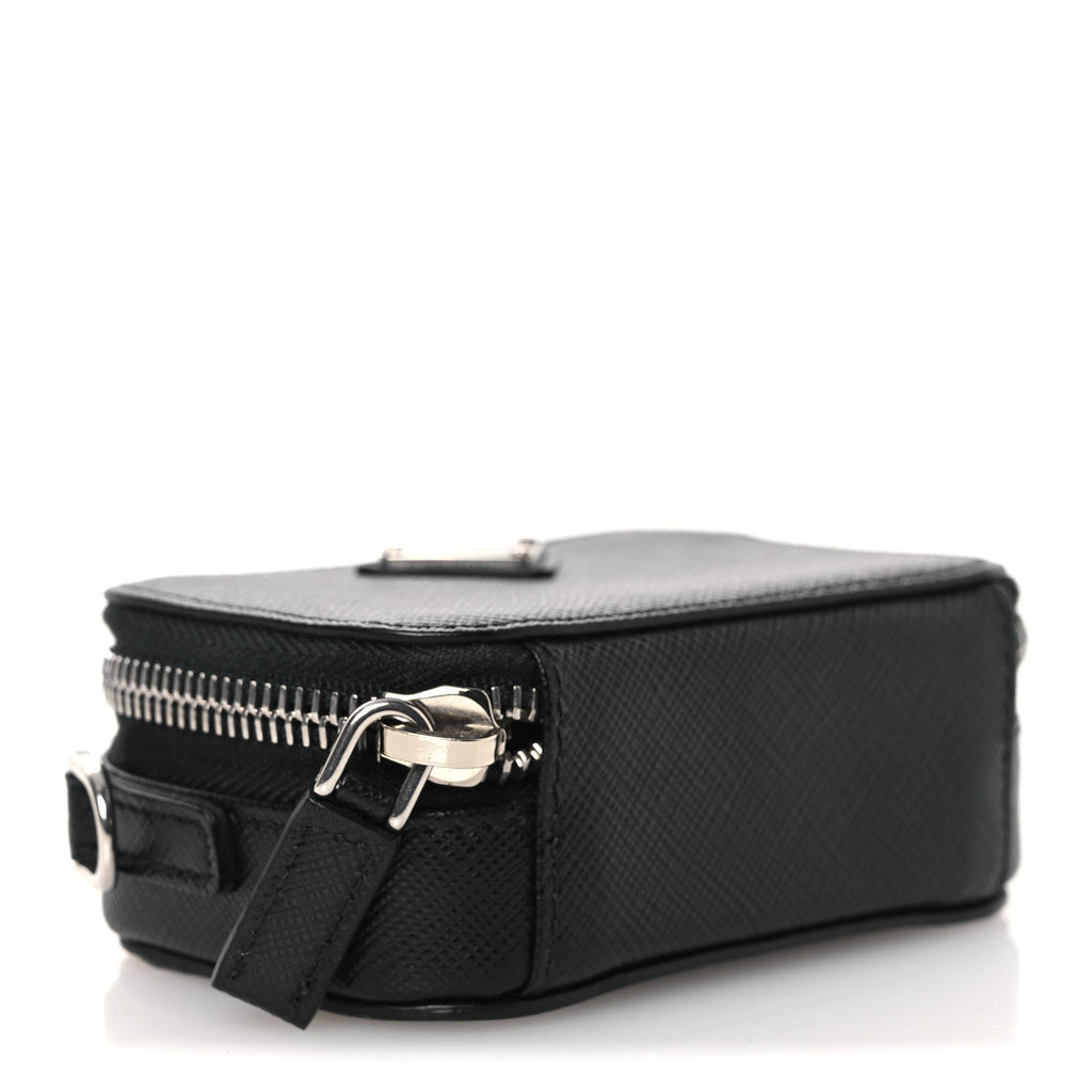Saffiano Travel Metal Triangle Logo Mini Pouch Shoulder Bag Black