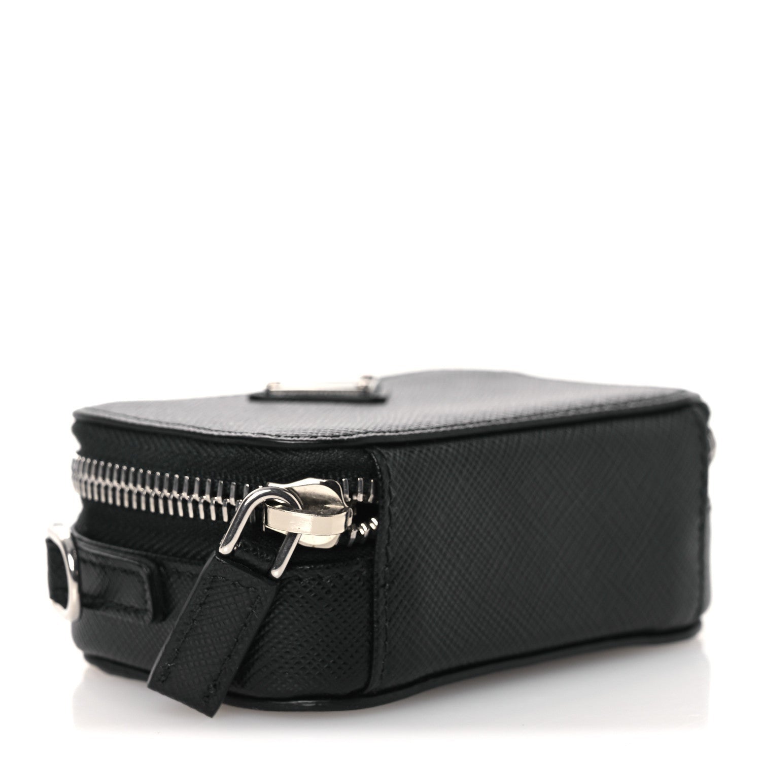 Saffiano Travel Metal Triangle Logo Mini Pouch Shoulder Bag Black