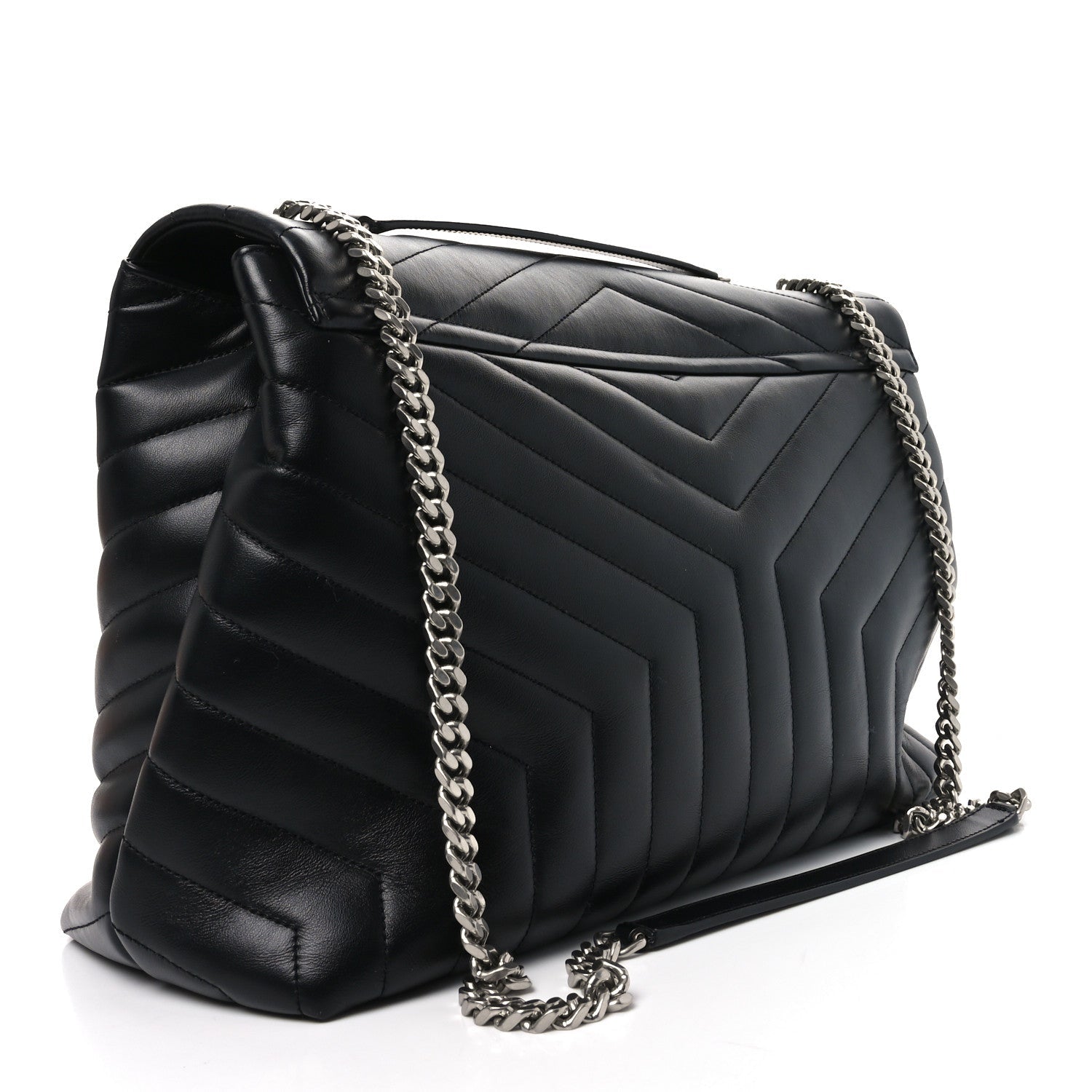 Calfskin Y Quilted Monogram Large Loulou Chain Satchel Black