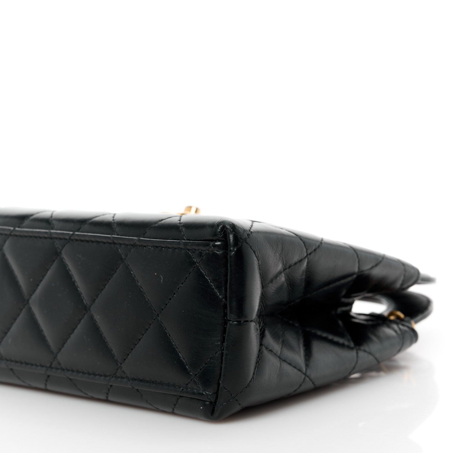 Shiny Aged Calfskin Quilted Nano Kelly Shopper Black