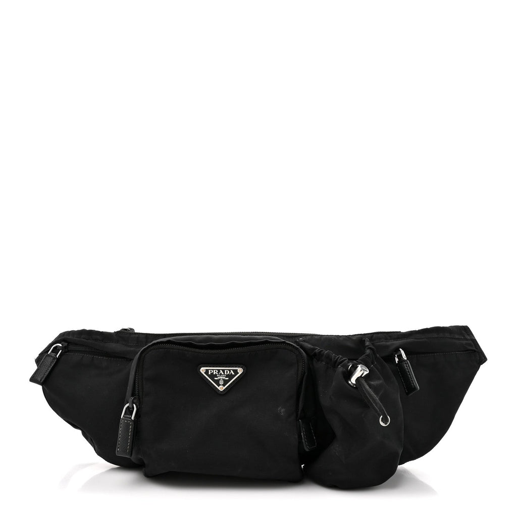 Re-Nylon Saffiano Metal Triple Pocket Belt Bag Black