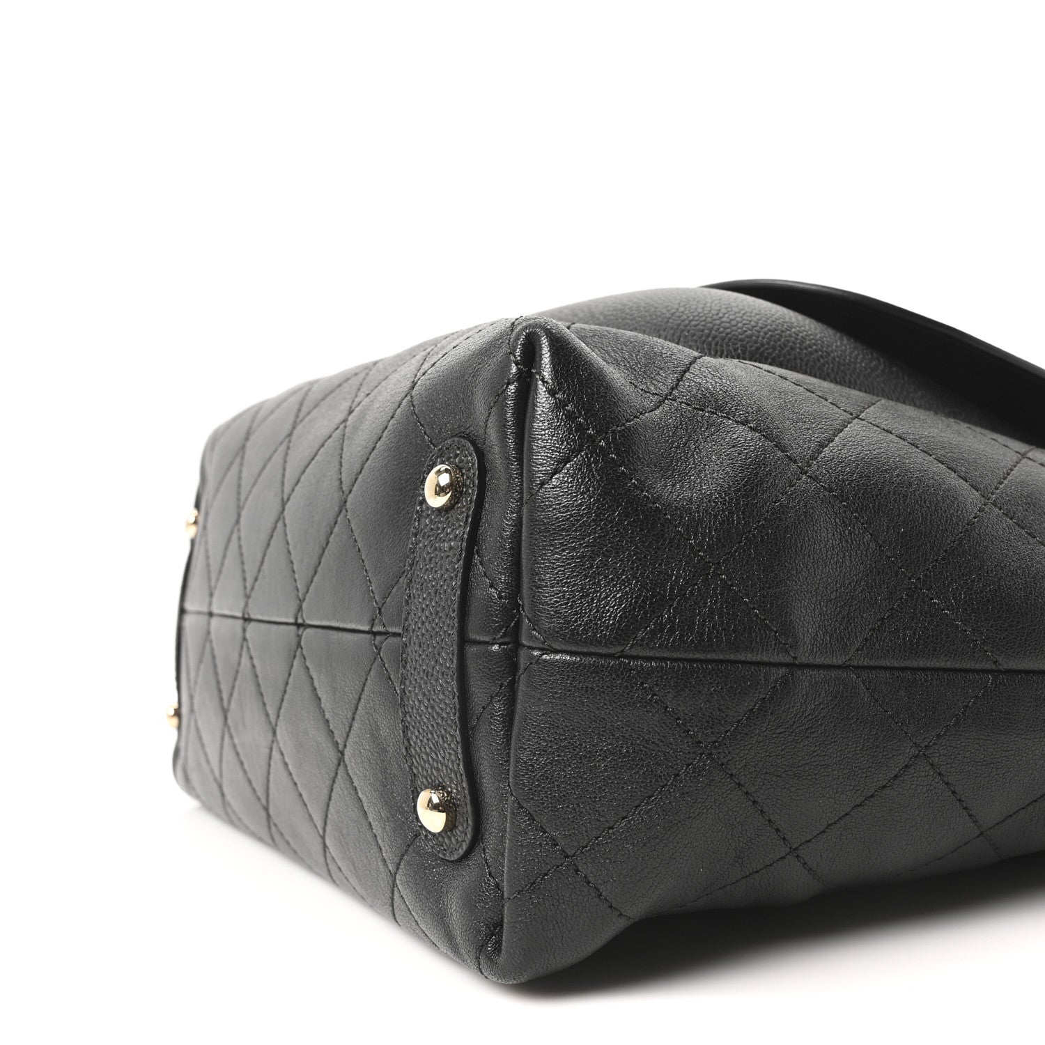 Sheepskin Caviar Quilted Medium Shopping Tote Black