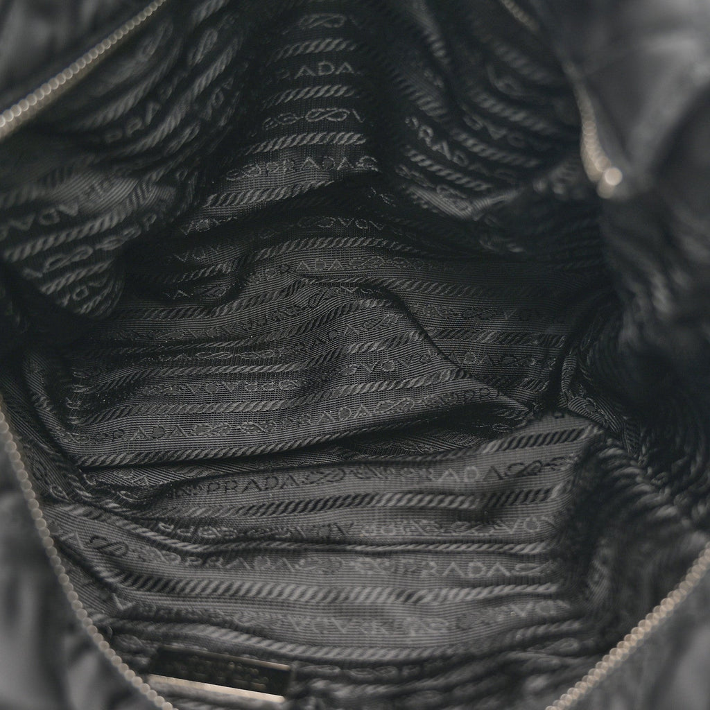 Nylon Tessuto Quilted Chain Shoulder Bag Black