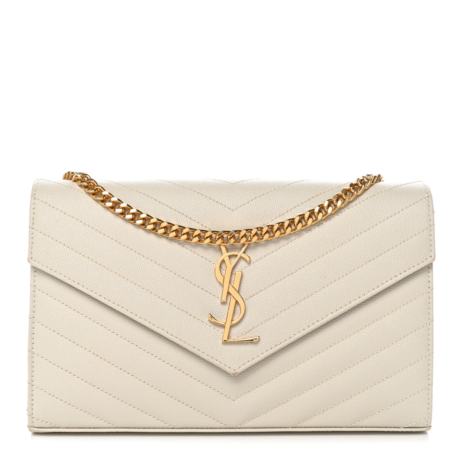 Grain De Poudre Matelasse Chevron Monogram Chain Wallet Crema Soft