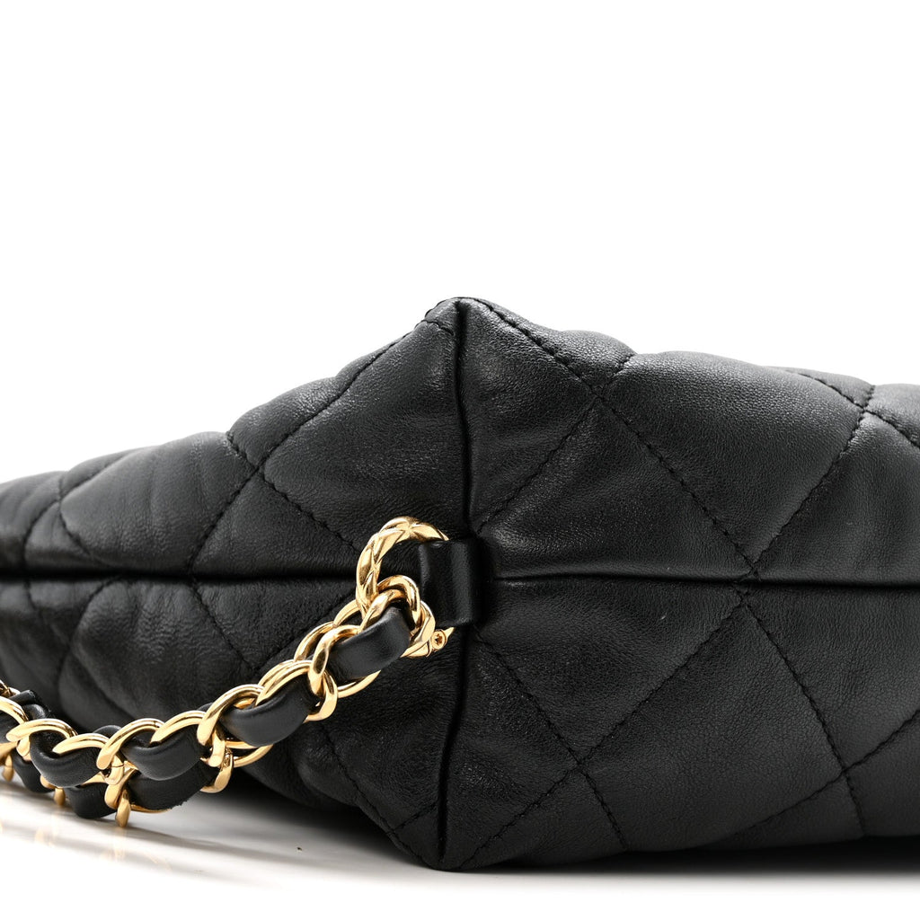 Lambskin Quilted Maxi Hobo Black