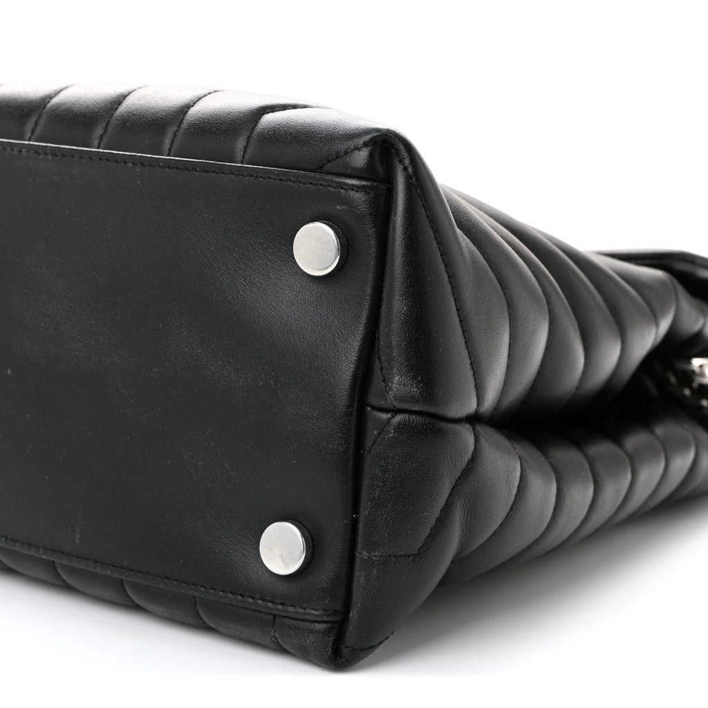 Calfskin Y Quilted Monogram Large Loulou Chain Satchel Black
