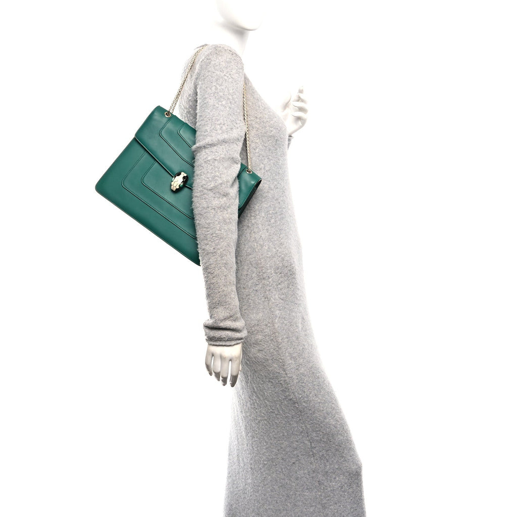 Calfskin Serpenti Forever Medium Shoulder Bag Emerald Green