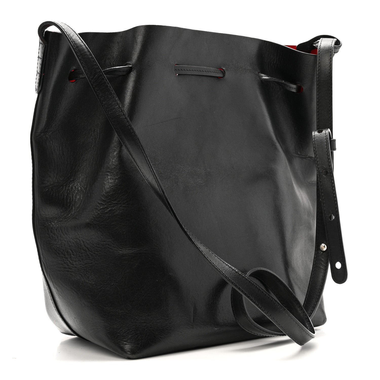 Vegetable Tanned Calfskin Bucket Bag Black Flamma