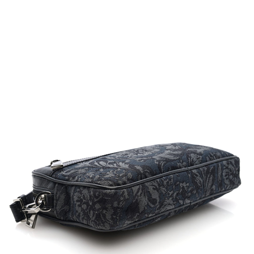 Fabric Jacquard Calfskin Barocco Wristlet Pouch Black