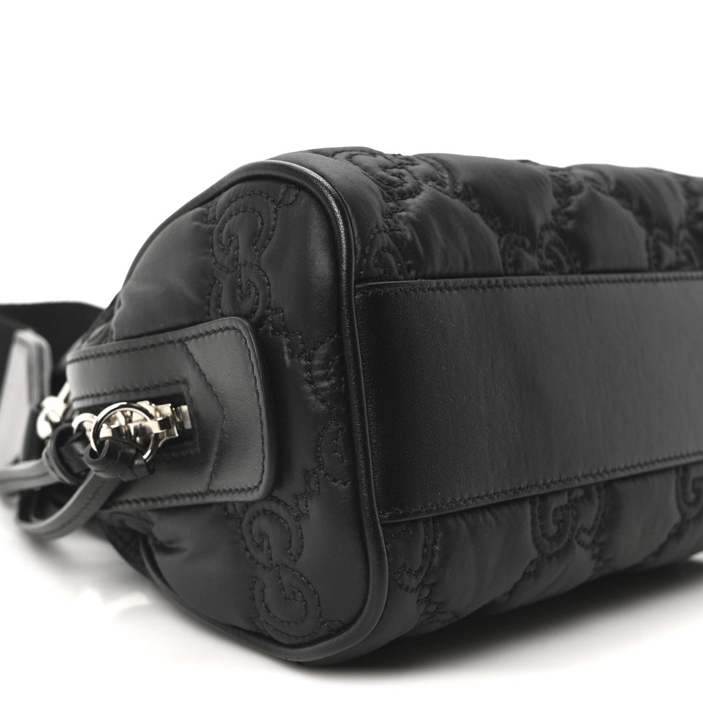 Nylon Calfskin Enamel GG Matelasse Mini Bowler Bag Black