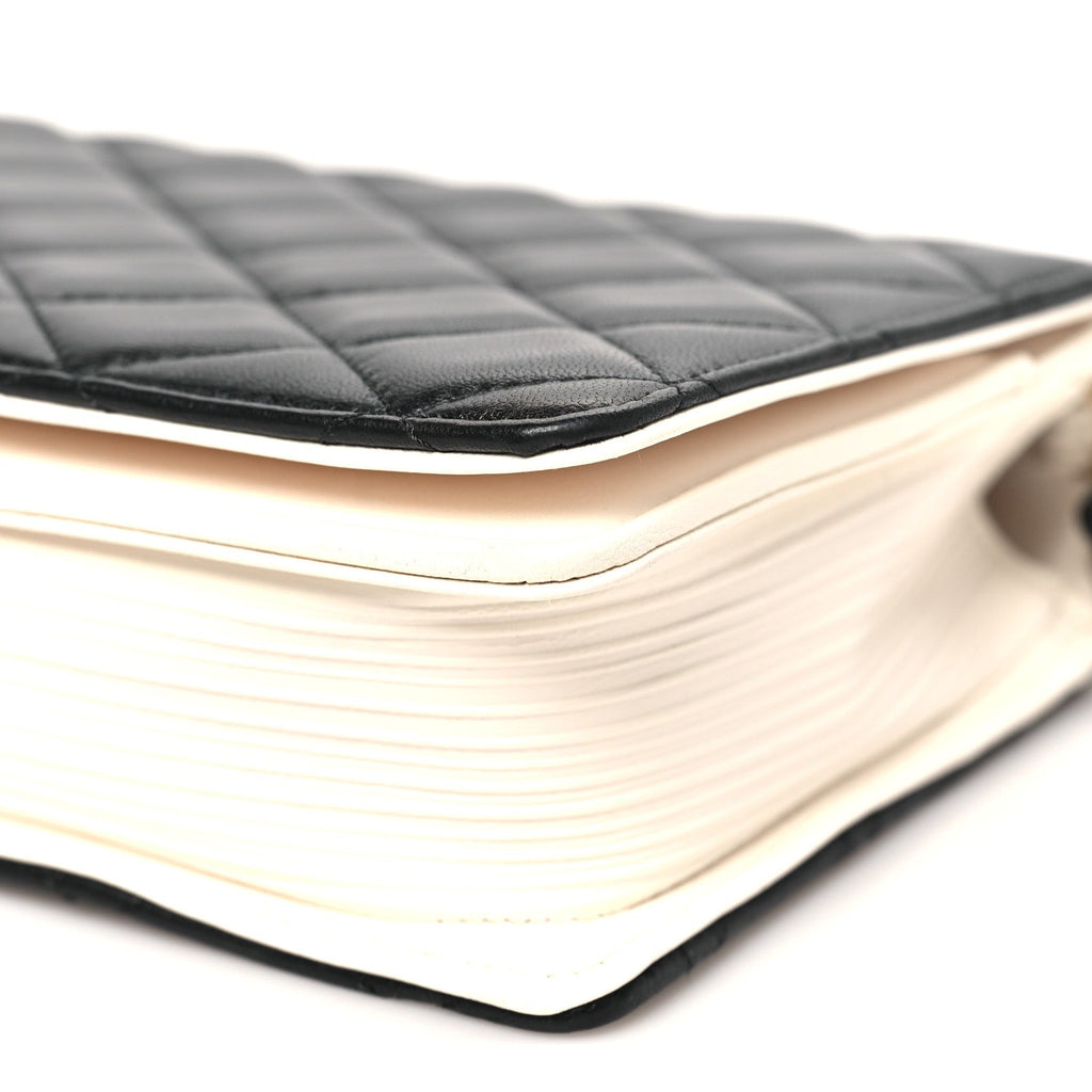 Lambskin Quilted Book Wallet On Chain WOC Black