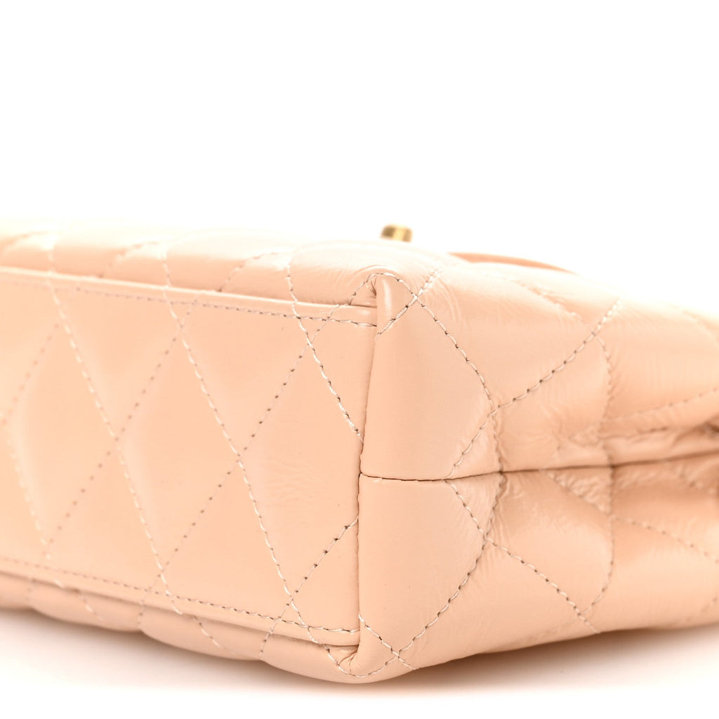 Shiny Aged Calfskin Quilted Nano Kelly Shopper Beige