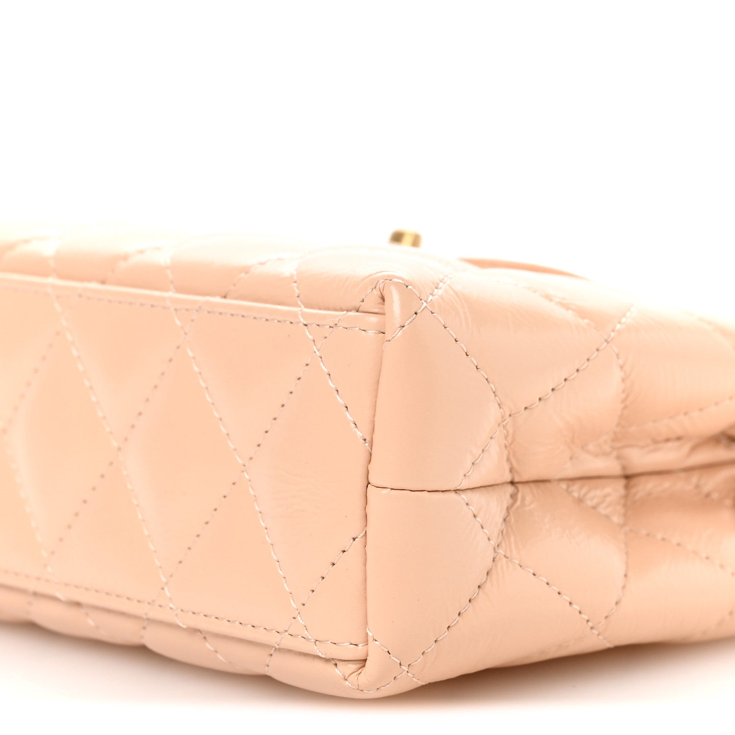 Shiny Aged Calfskin Quilted Nano Kelly Shopper Beige