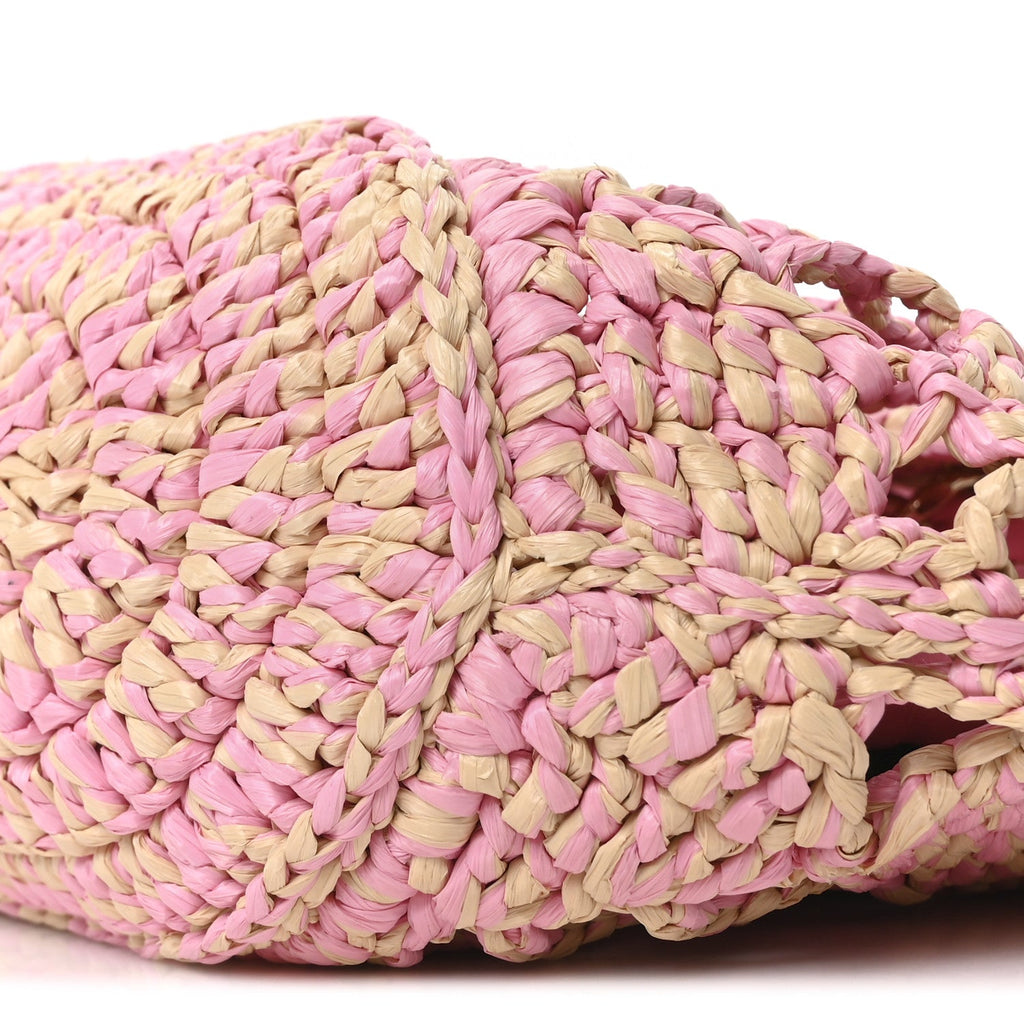 Raffia Effect Braided Small Shopping Bag Beige Pink