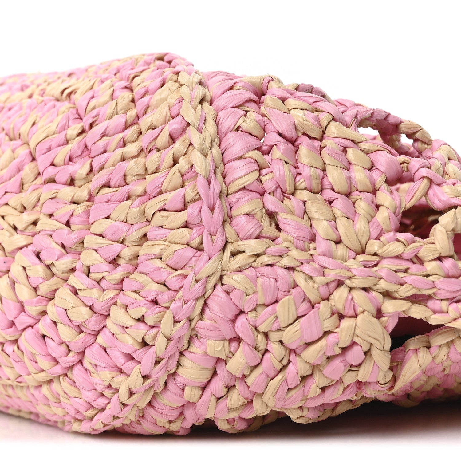 Raffia Effect Braided Small Shopping Bag Beige Pink