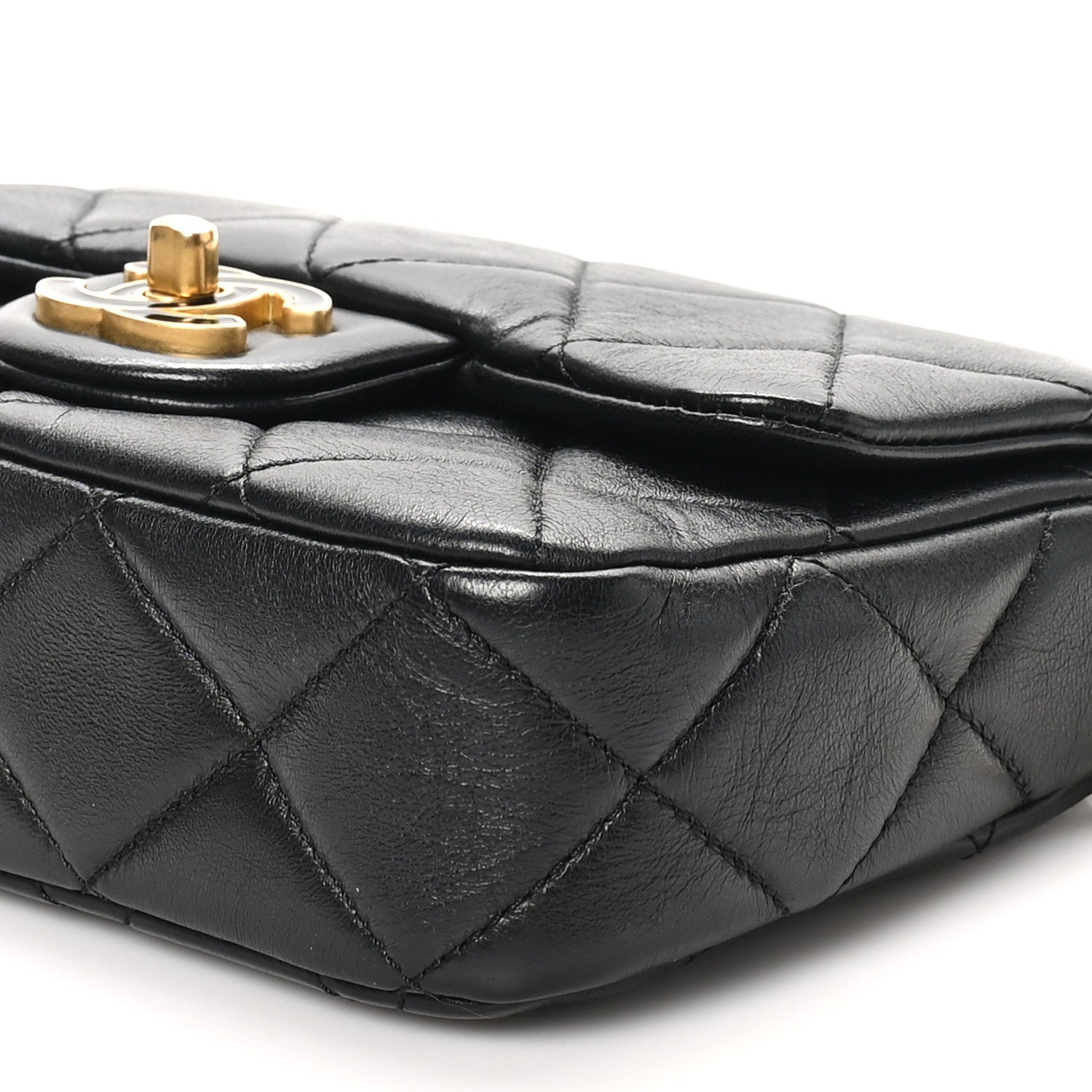 Lambskin Enamel Quilted Mini Pending CC Square Flap Black
