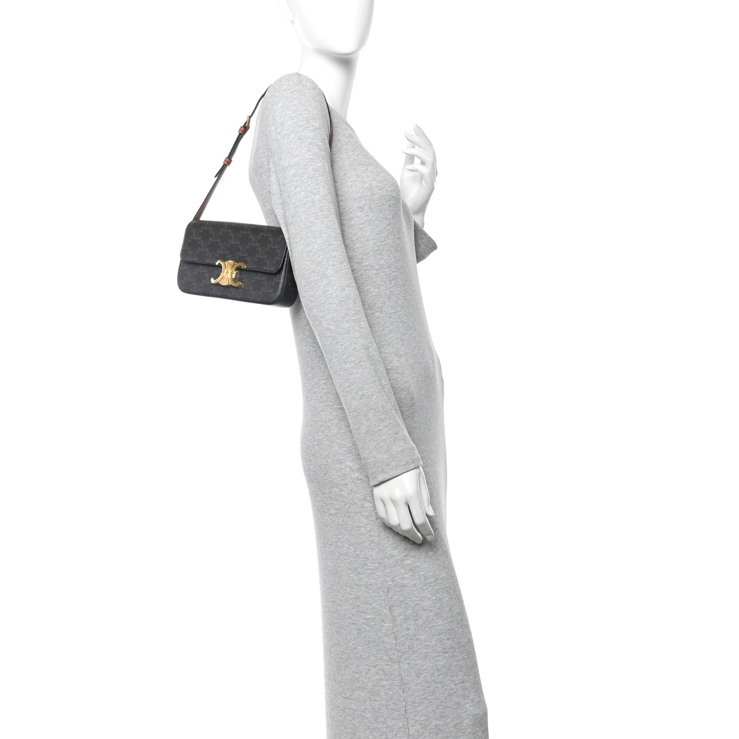 Canvas Calfskin Triomphe Shoulder Bag Tan