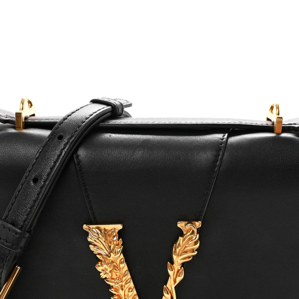 Vitello Barocco Virtus Top Handle Shoulder Bag Black