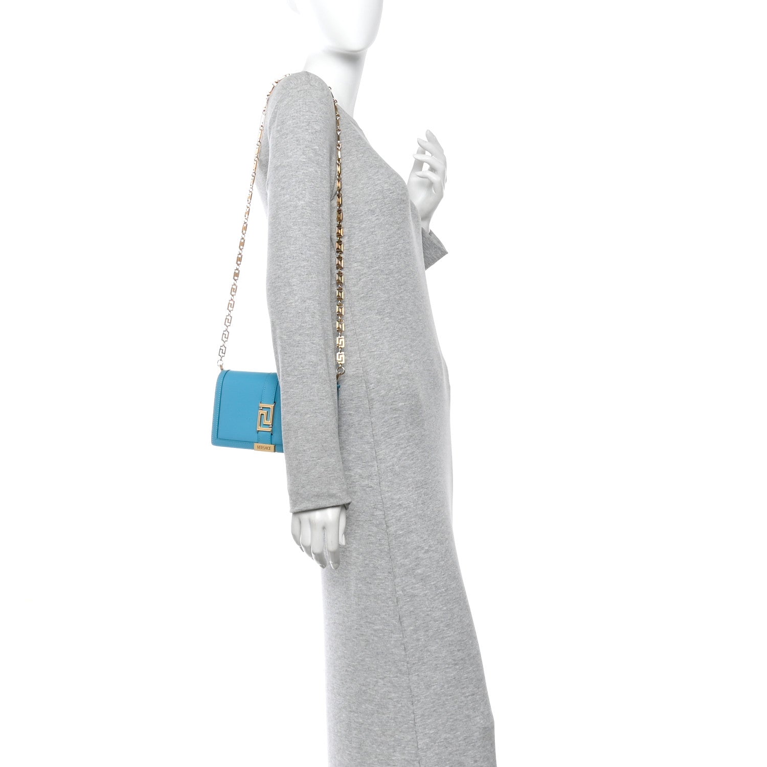 Calfskin Greca Goddess Wallet On Chain Blue