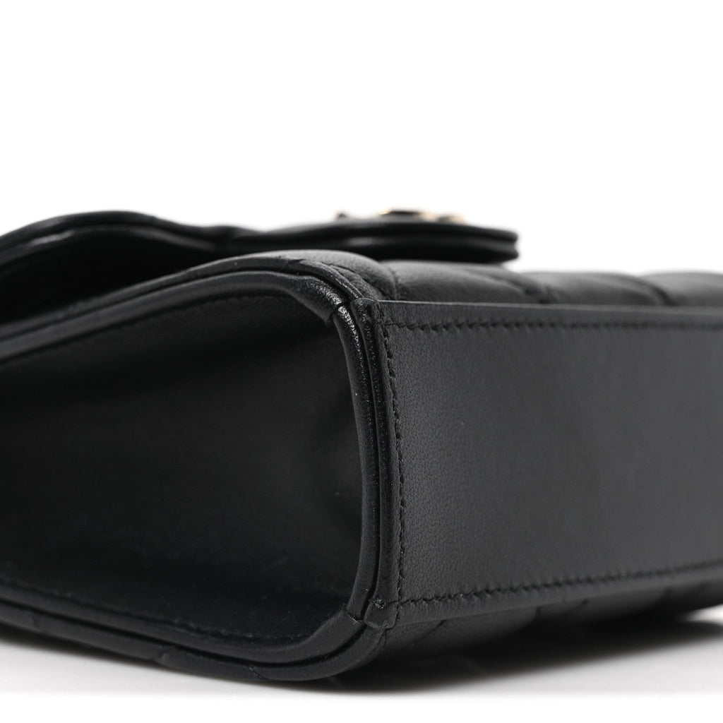 Lambskin Quilted Top Handle Flap Clutch With Chain Black