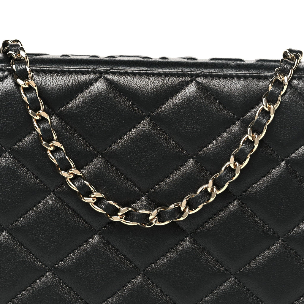 Lambskin Quilted Book Wallet On Chain WOC Black