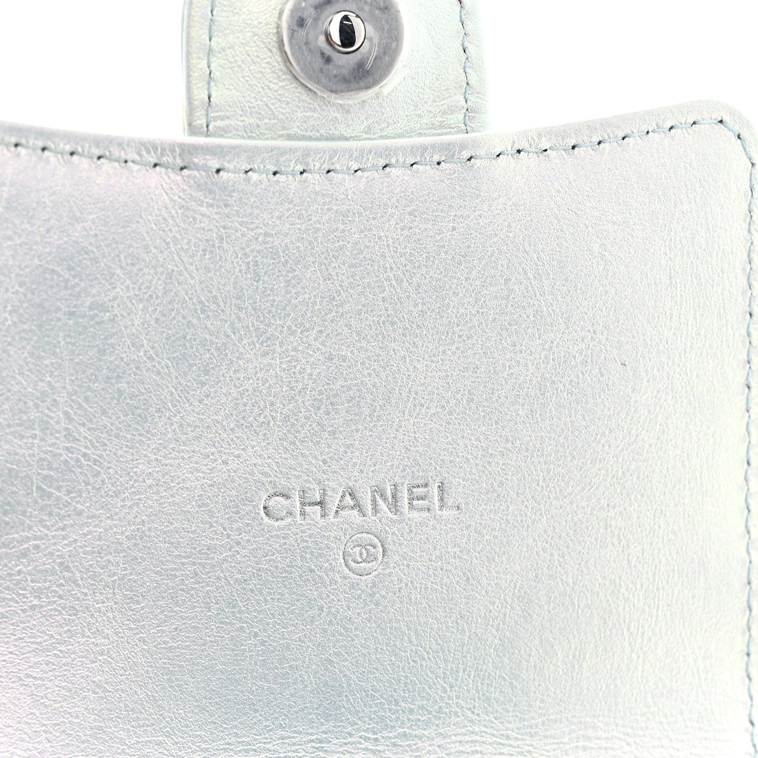 Iridescent Lambskin Quilted CC Phone Holder Blue