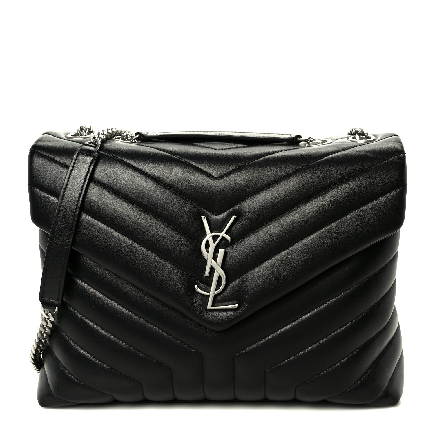 Calfskin Y Quilted Monogram Medium Loulou Chain Satchel Black