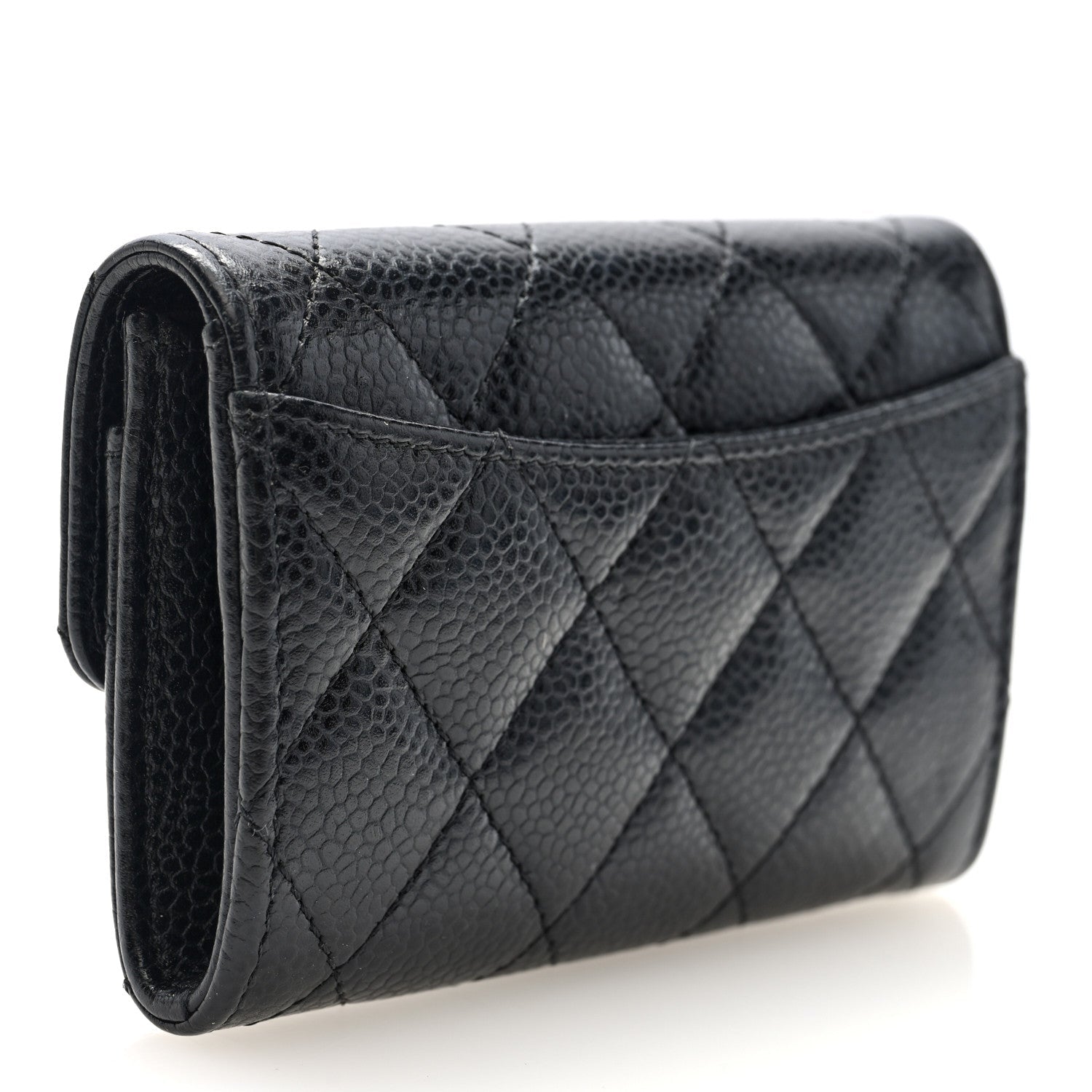 Caviar Quilted Flap  Holder Wallet Black