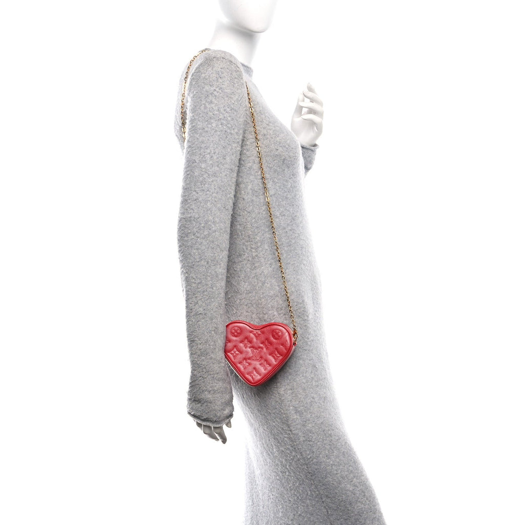 Lambskin Embossed Monogram Fall In Love Sac Coeur Heart Chain Bag Lipstick Red