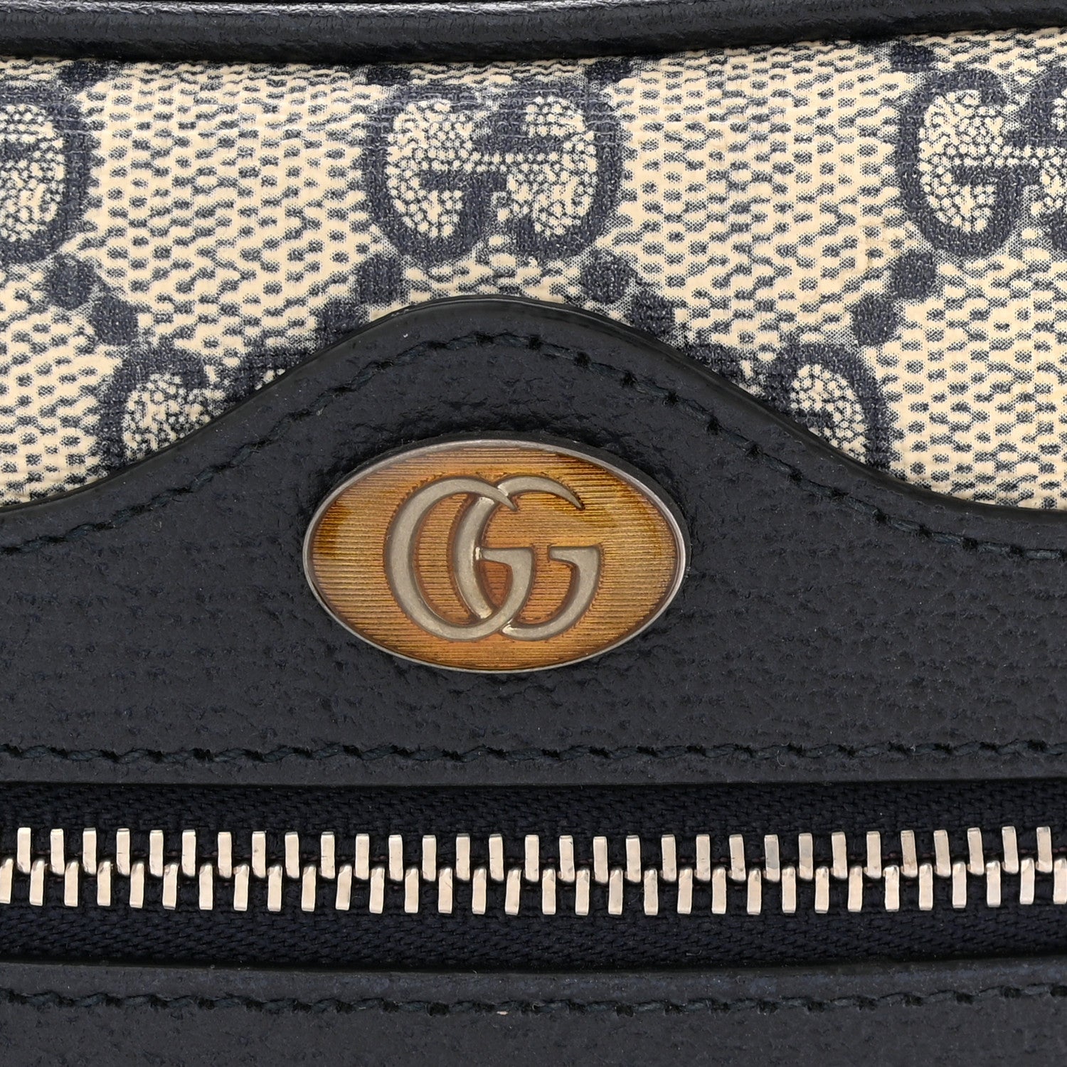 GG Supreme Monogram Textured Dollar Calfskin Web Mini Ophidia Shoulder Bag Beige Blue