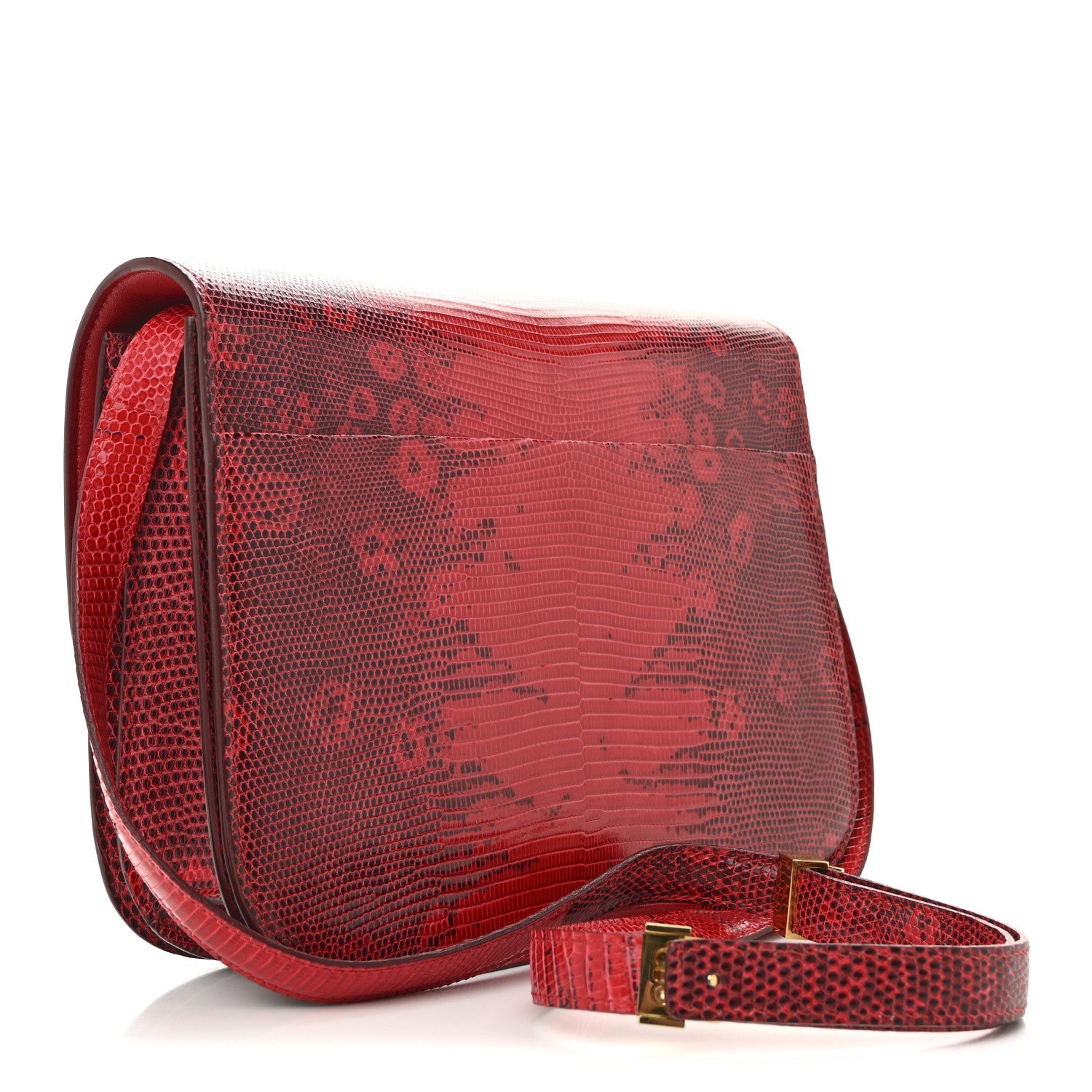 Lizard Medium Classic Box Flap Bag Ruby
