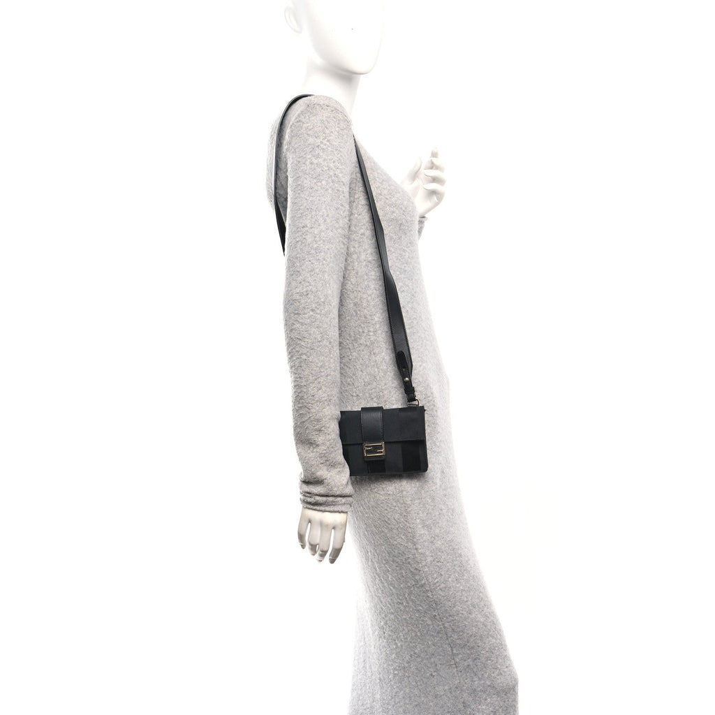 Recycled Nylon Vitello Grace Light Pequin Baguette Belt Pouch Black