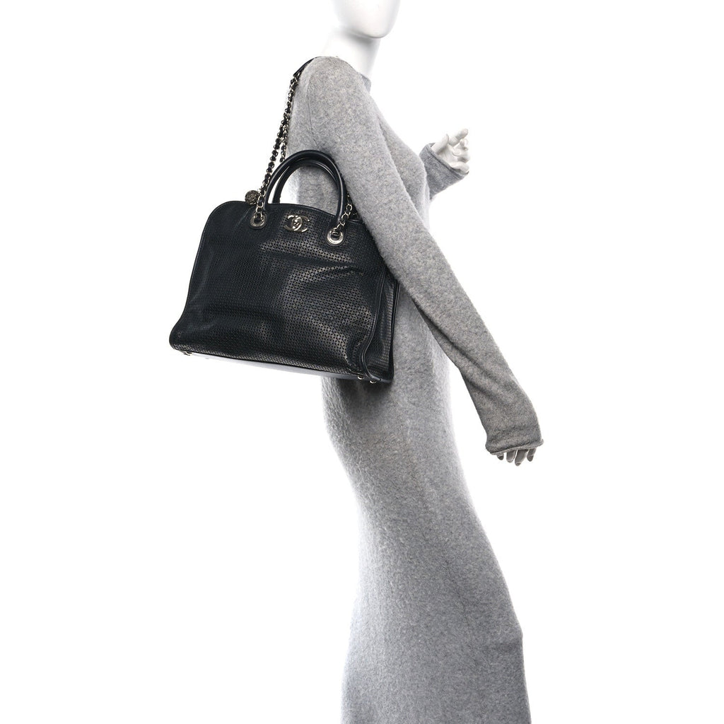 Calfskin Perforated Up In The Air Tote Black