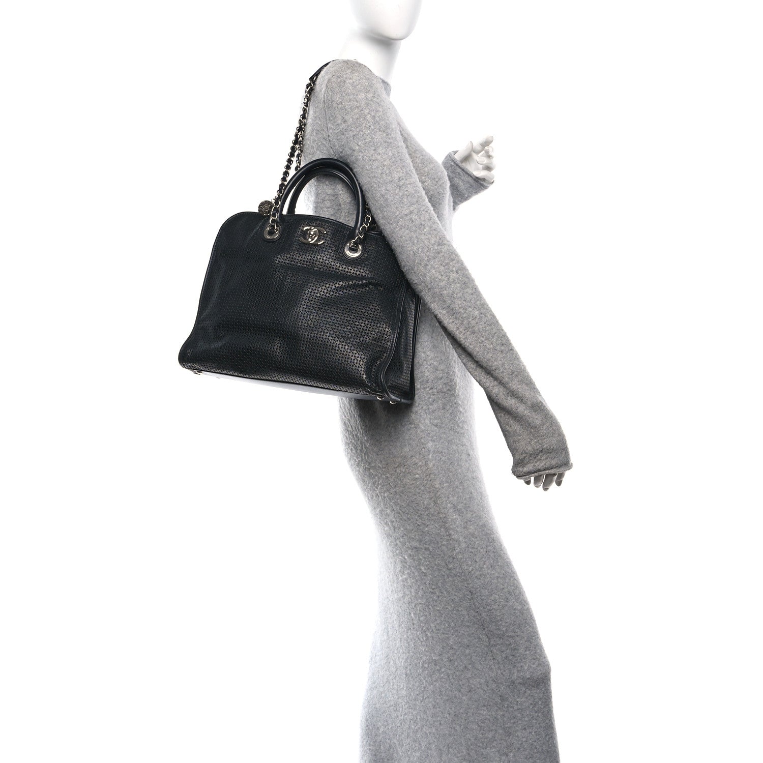 Calfskin Perforated Up In The Air Tote Black