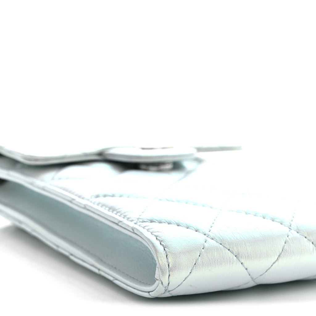 Iridescent Lambskin Quilted CC Phone Holder Blue