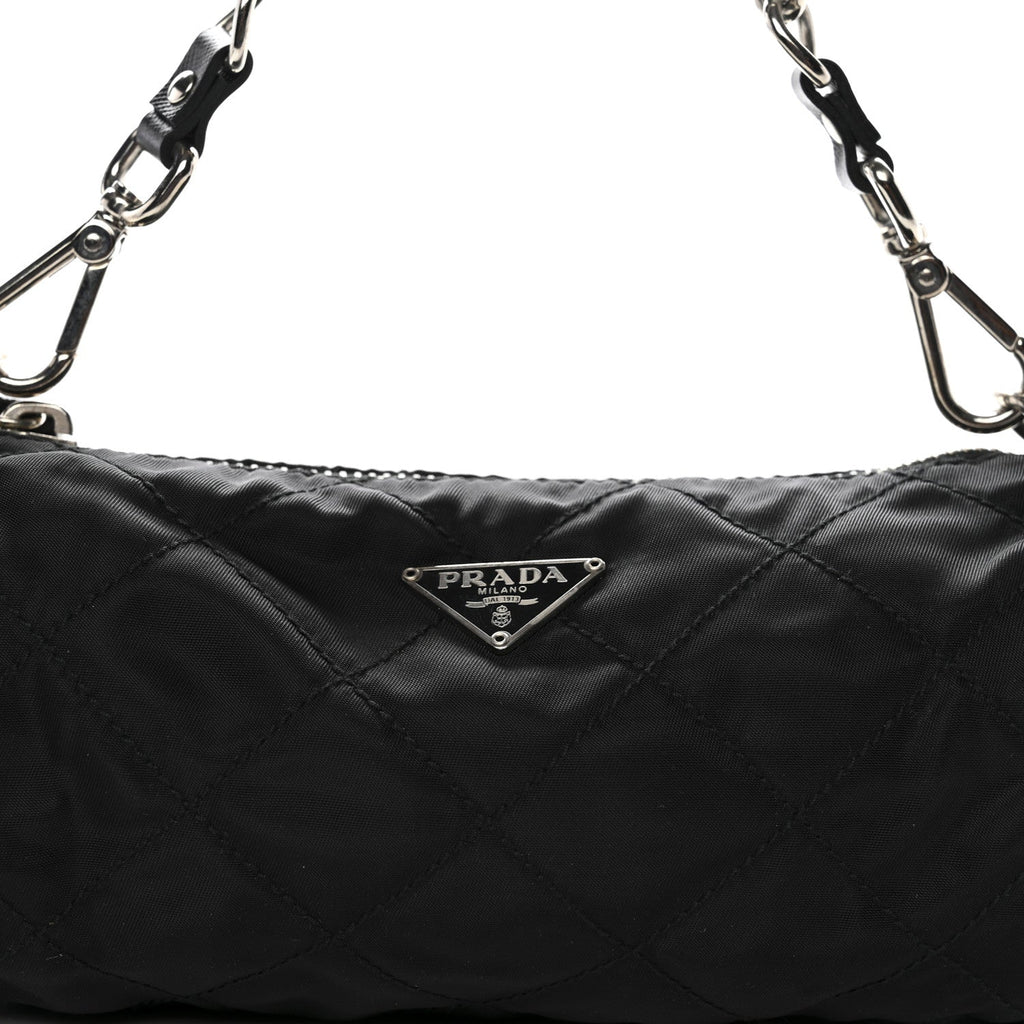 Tessuto Nylon Saffiano Impunturato Quilted Barrel Pochette Black