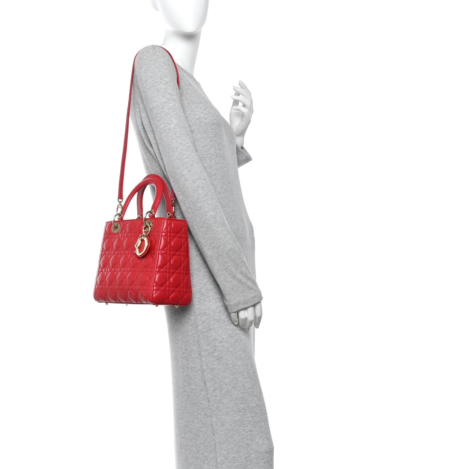 Lambskin Cannage Medium Lady Dior Red