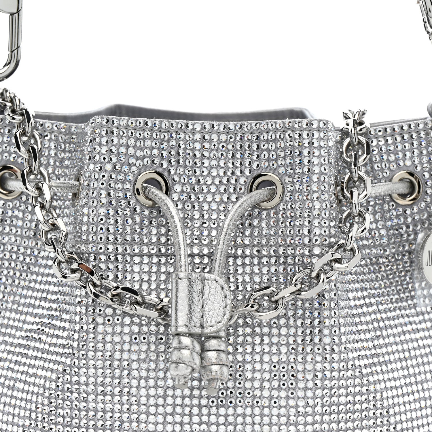 Satin Crystal Embellished Medium Piper Bucket  Silver Rhine