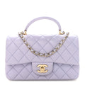 Lambskin Quilted Mini Top Handle Rectangular Flap Light Purple