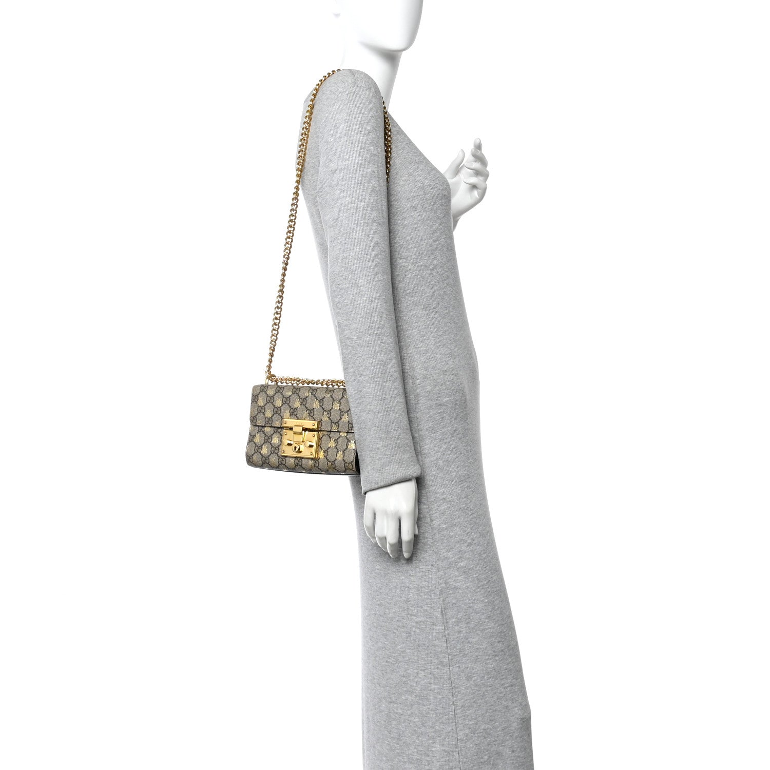 GG Supreme Monogram Bees Small Padlock Shoulder Bag Black
