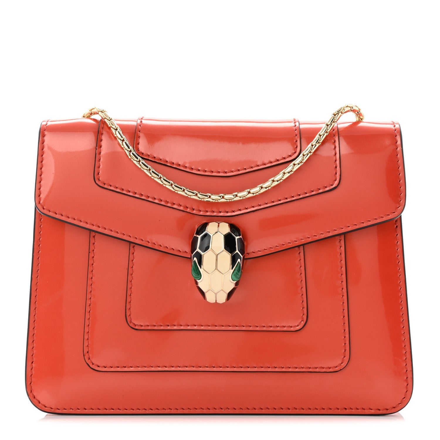 Metallic Calfskin Small Serpenti Forever Snake Strap Crossbody Bag Orange