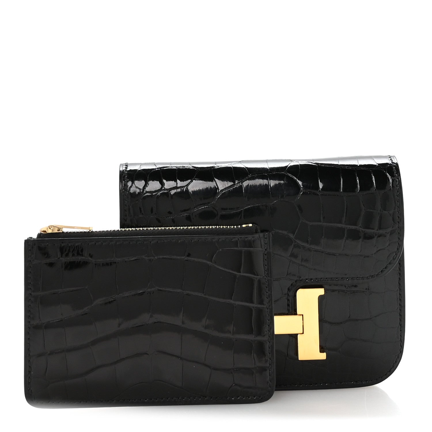 Shiny Alligator Constance Slim Wallet Black