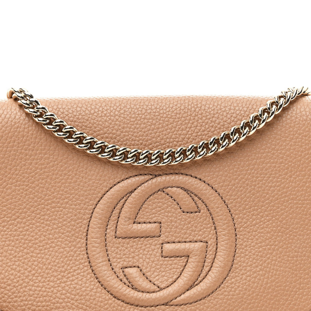 Pebbled Calfskin Medium Soho Flap Crossbody Camelia