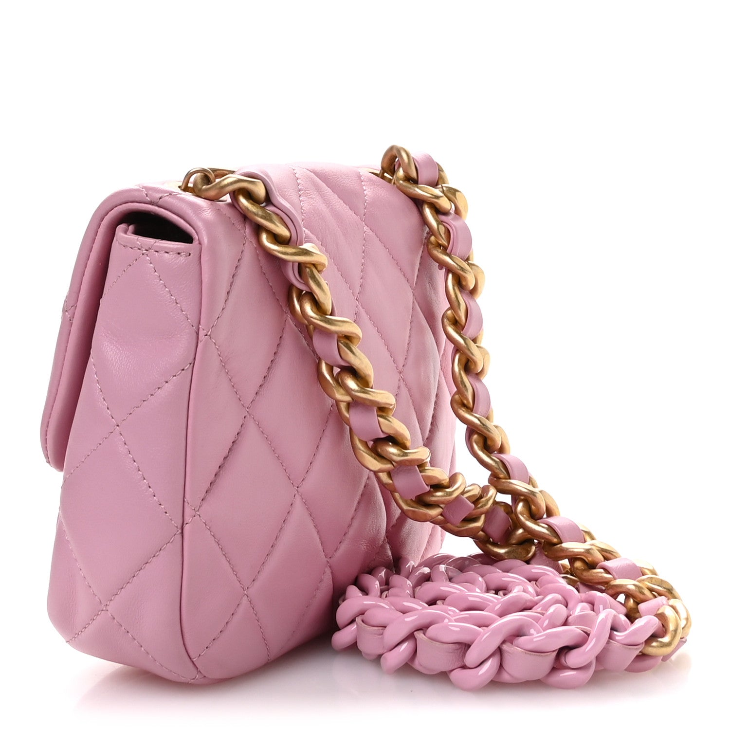 Lambskin Quilted Mini Lacquered Chain Flap Pink