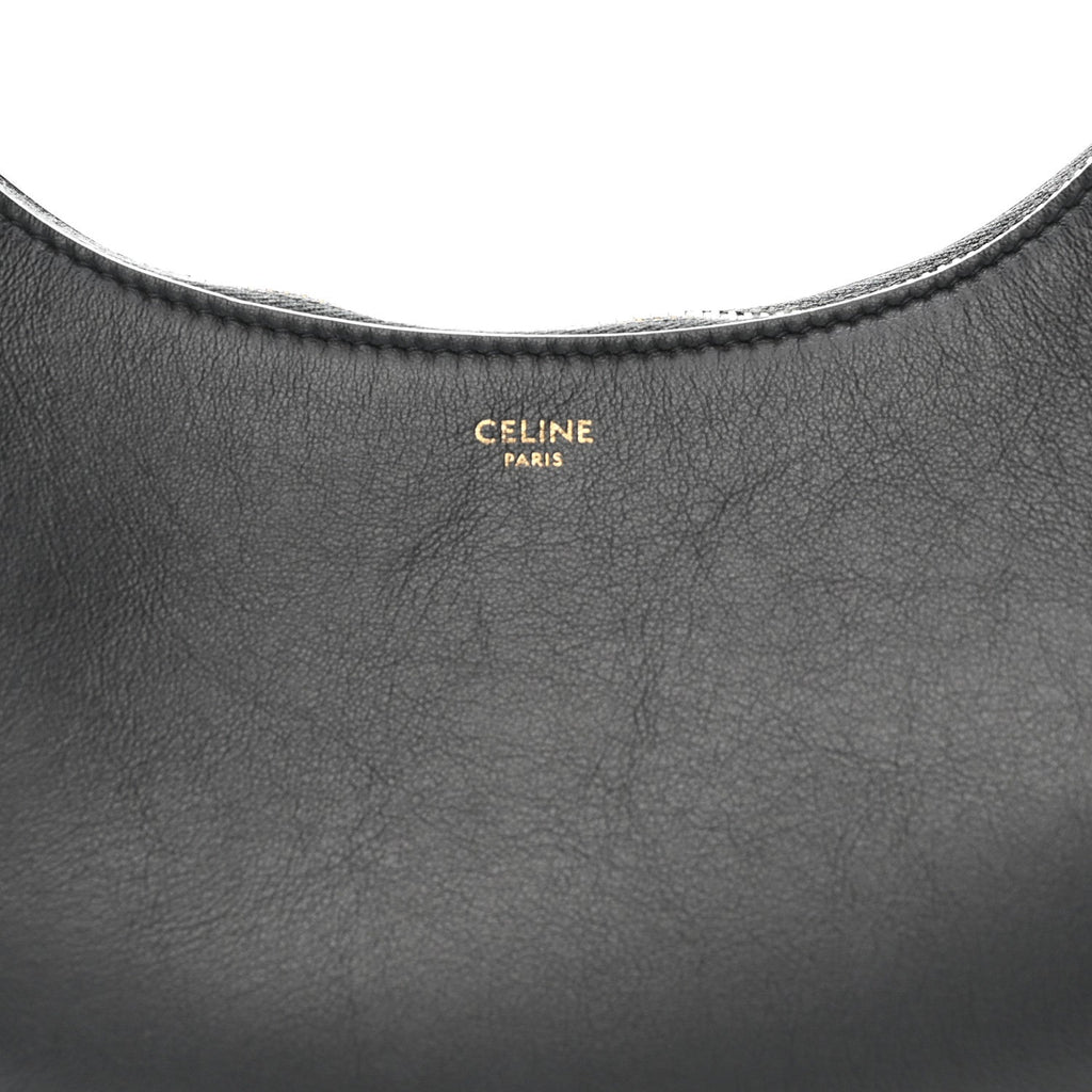 Smooth Calfskin Medium Strap Ava Shoulder Bag Black Tan