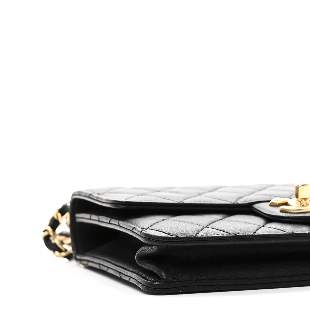 Goatskin Quilted Small Chic Pearls Flap Black