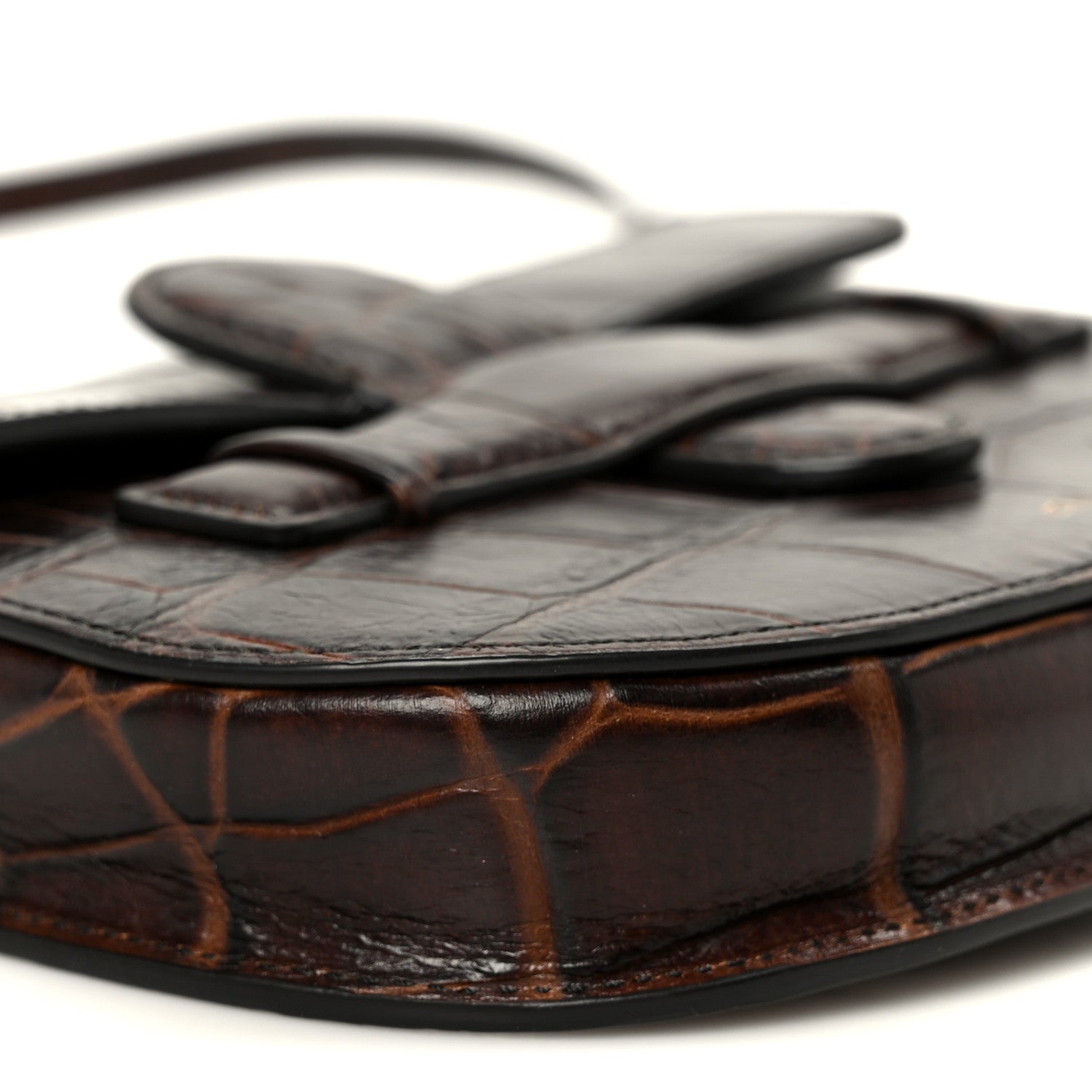 Crocodile Embossed Calfskin Mini Symmetrical Bag Brown