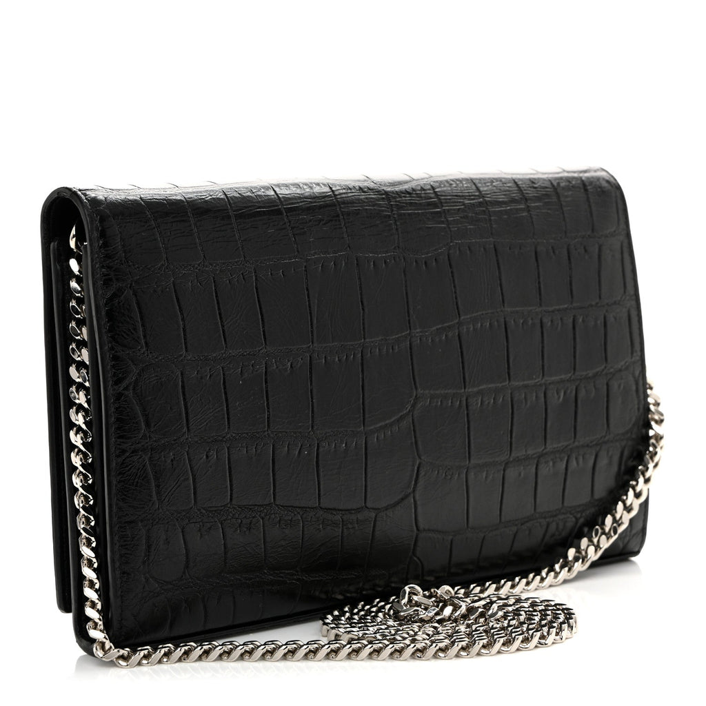 Calfskin Crocodile Embossed Cassandre Wallet On Chain WOC Black