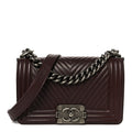 Calfskin Chevron Quilted Small Boy Flap Burgundy
