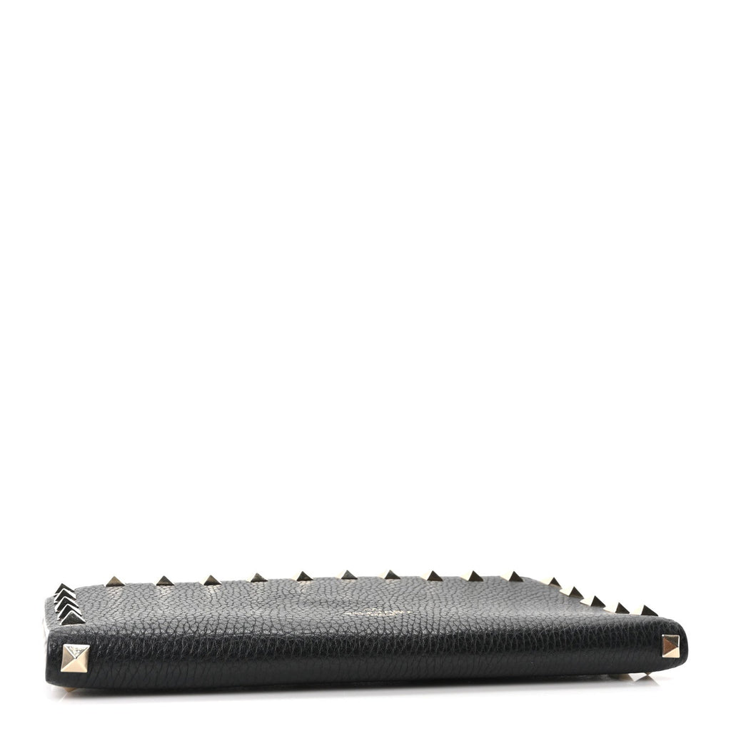 Pebbled Calfskin Rockstud Continental Wallet Black
